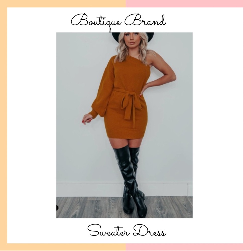 Boutique Brand • One Shoulder Fall Sweater Dress